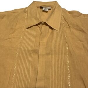 Portfolio Shirt Men Mustard Yellow XL Linen Guayabera Latin Cuban Wedding Mexico